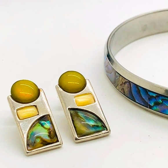 Vintage Abalone Earrings & Bangle Bracelet - Picture 7 of 12
